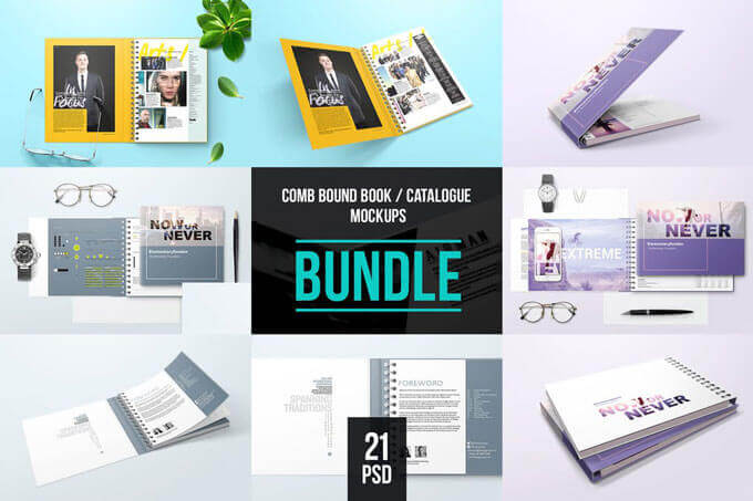 Spiral Bound Book Cover Bundle Mockup Template