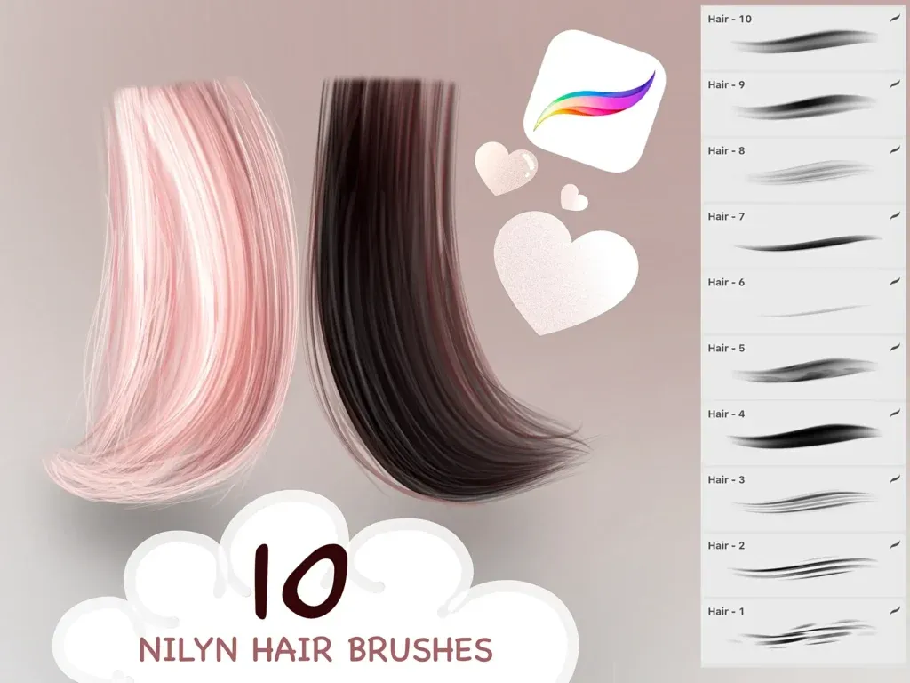 Nilyn - 10 Hair Procreate Brushes (Free)
